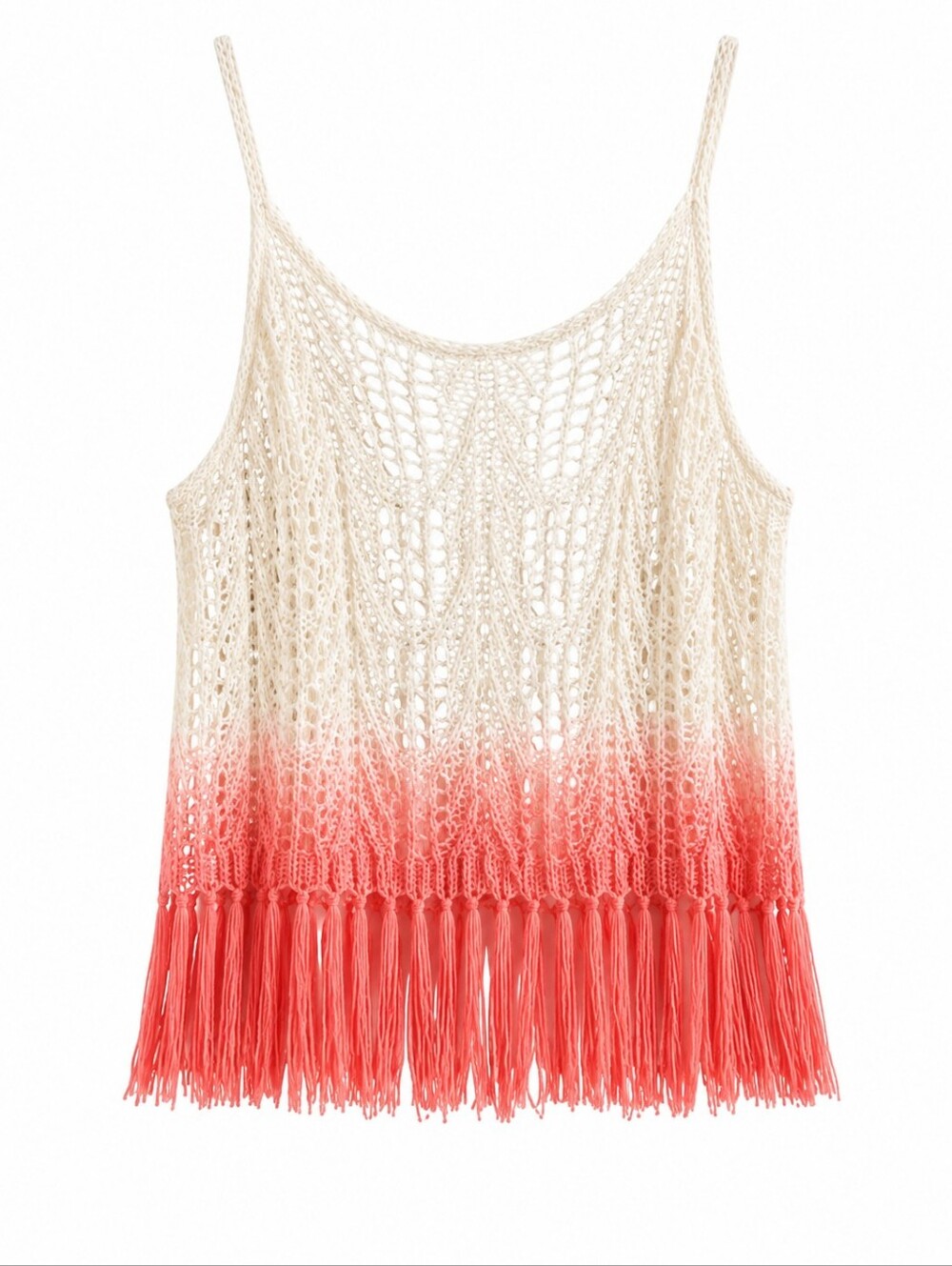 Buffalo David Bitton Cream to Coral Fringe Crochet Camisole sz M